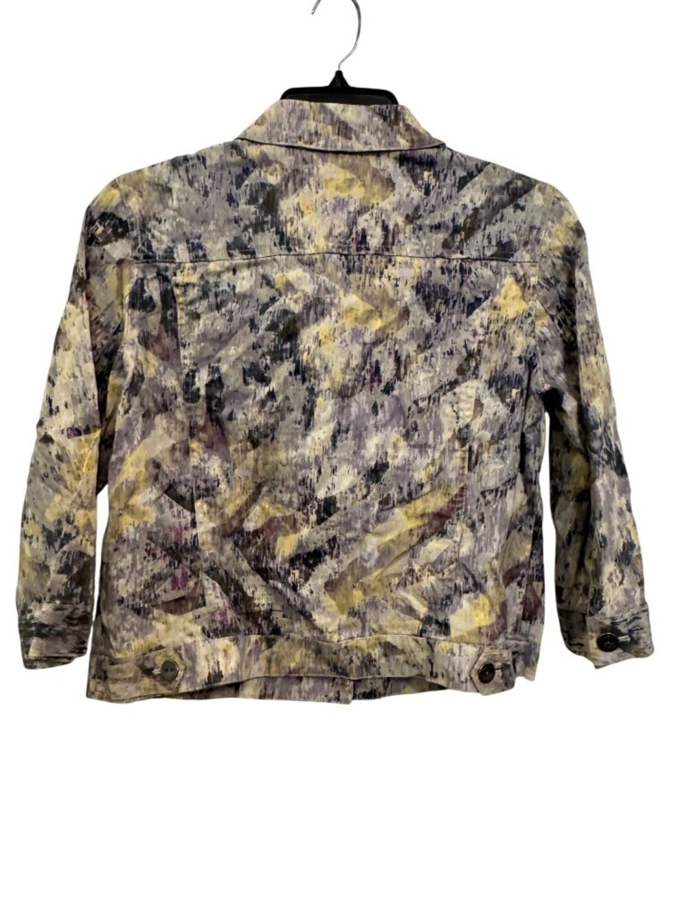 Chicos Abstract Print Button Front Jacket Size 1 Linen Cotton Blend